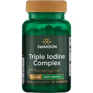 Swanson Triple Iodine Complex-Natural Supplement for Vital Thyroid Support-Promotes Metabolic Function, Increased Red Blood Cell Production, & Heart Health-(60 Veggie Capsules, 12.5mg Each) 1 Pack(60 Count (Pack of 1))