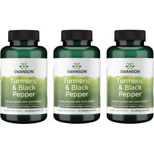 Swanson Turmeric & Black Pepper – Organic Joint Health, Heart Health, Digestion, & Liver Support Supplement – Natural Formula for Enhanced Bioavailability & Absorption – (60 Veggie Capsules)(90 Count (Pack of 3))
