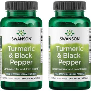Swanson Turmeric & Black Pepper – Organic Joint Health, Heart Health, Digestion, & Liver Support Supplement – Natural Formula for Enhanced Bioavailability & Absorption – (60 Veggie Capsules) 4 Pack(30 Count (Pack of 2))