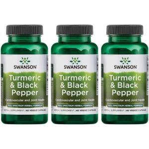Swanson Turmeric & Black Pepper – Organic Joint Health, Heart Health, Digestion, & Liver Support Supplement – Natural Formula for Enhanced Bioavailability & Absorption – (60 Veggie Capsules) 4 Pack(60 Count (Pack of 3))