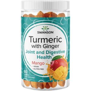 Swanson Turmeric with Ginger Gummies – All Natural Supplement Promoting Digestive & Immune System Health – Helps to Support Joint Function & Movement Ability – (Mango, 60 Gummies)