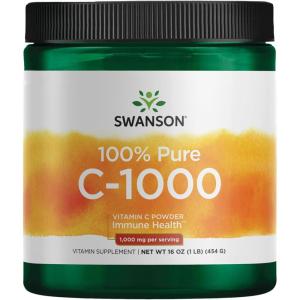 Swanson Vitamin C Powder 100% Pure Ascorbic Acid, Immune System Support, Skin Health, Cardiovascular Health, Antioxidant Supplement 1000 mg (per Serving) 1 lb. 454 g(16 Ounce (Pack of 1))