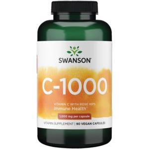 Swanson Vitamin C w/Rose HIPS – Herbal Supplement Promoting Skin Health, Heart Health & Immune System Support – Natural Formula Promoting Protection & Wellness – (90 Capsules, 1000mg Each)(90 Count (Pack of 1))