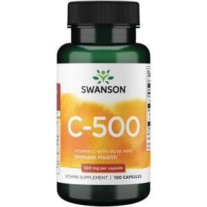 Swanson Vitamin C with Rose HIPS Immune System Support Skin Cardiovascular Health Antioxidant Supplement 500 mg 100 Capsules