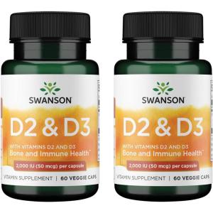Swanson Vitamin D Complex with Vitamins D2 & D3 – Complete Sunshine Vitamin Complex for Bone, Dental & Immune Health – Vitamin Supplement (50 mcg, 60 Veggie Capsules)(60 Count (Pack of 2))