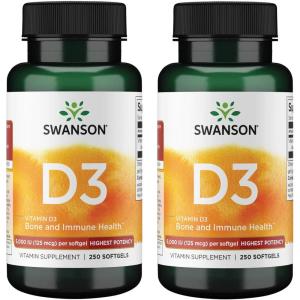 Swanson Vitamin D3 – Vitamin Supplement Promoting Bone Health & Immune System Support – Natural Support for Calcium Distribution & Absorption – (250 Softgels) 2 Pack(250 Count (Pack of 2))