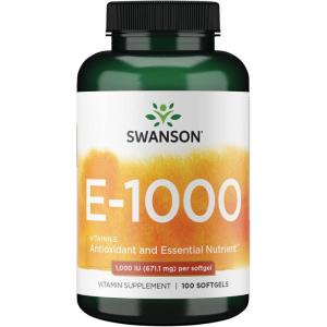 Swanson Vitamin E – Natural Vitamin Supplement Promoting Cardiovascular Health – Natural Formula Delivering Essential D-Alpha Tocopherols – (100 Softgels, 1000 IU Each)