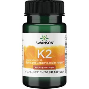 Swanson Vitamin K2 (Menaquinone-7) – Vitamin Supplement Supporting Cardiovascular and Bone Health – Made from Japanese Natto to Help Regulate Calcium – (30 Softgels, 100mcg Each)(30 Count (Pack of 1))