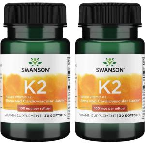 Swanson Vitamin K2 (Menaquinone-7) – Vitamin Supplement Supporting Cardiovascular and Bone Health – Made from Japanese Natto to Help Regulate Calcium – (30 Softgels, 100mcg Each)(30 Count (Pack of 2))