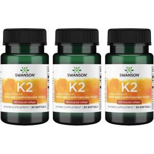 Swanson Vitamin K2 (Menaquinone-7) – Vitamin Supplement Supporting Cardiovascular and Bone Health – Made from Japanese Natto to Help Regulate Calcium – (30 Softgels, 100mcg Each)(30 Count (Pack of 3))