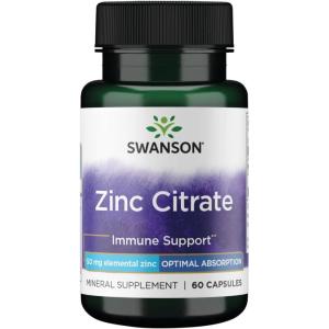 Swanson Zinc Citrate – Mineral Supplement Promoting Healthy Vision & Immune System Health – Natural Formula Supporting Overall Wellness – (60 Capsules, 50mg Each)