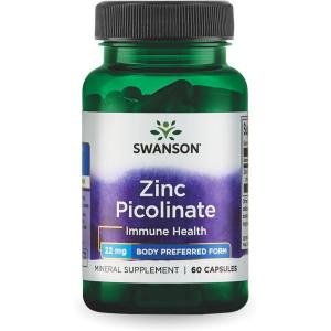 Swanson Zinc Picolinate – Mineral Supplement Promoting Prostate Health, Vision Health, & Immune Support – Body Preferred Form of Chelated Zinc – (60 Capsules, 22mg Each)(60 Count (Pack of 1))