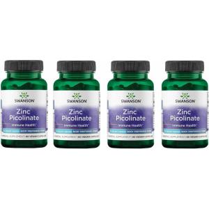 Swanson Zinc Picolinate – Mineral Supplement Promoting Prostate Health, Vision Health, & Immune Support – Body Preferred Form of Chelated Zinc – (60 Capsules, 22mg Each)(60 Count (Pack of 4))