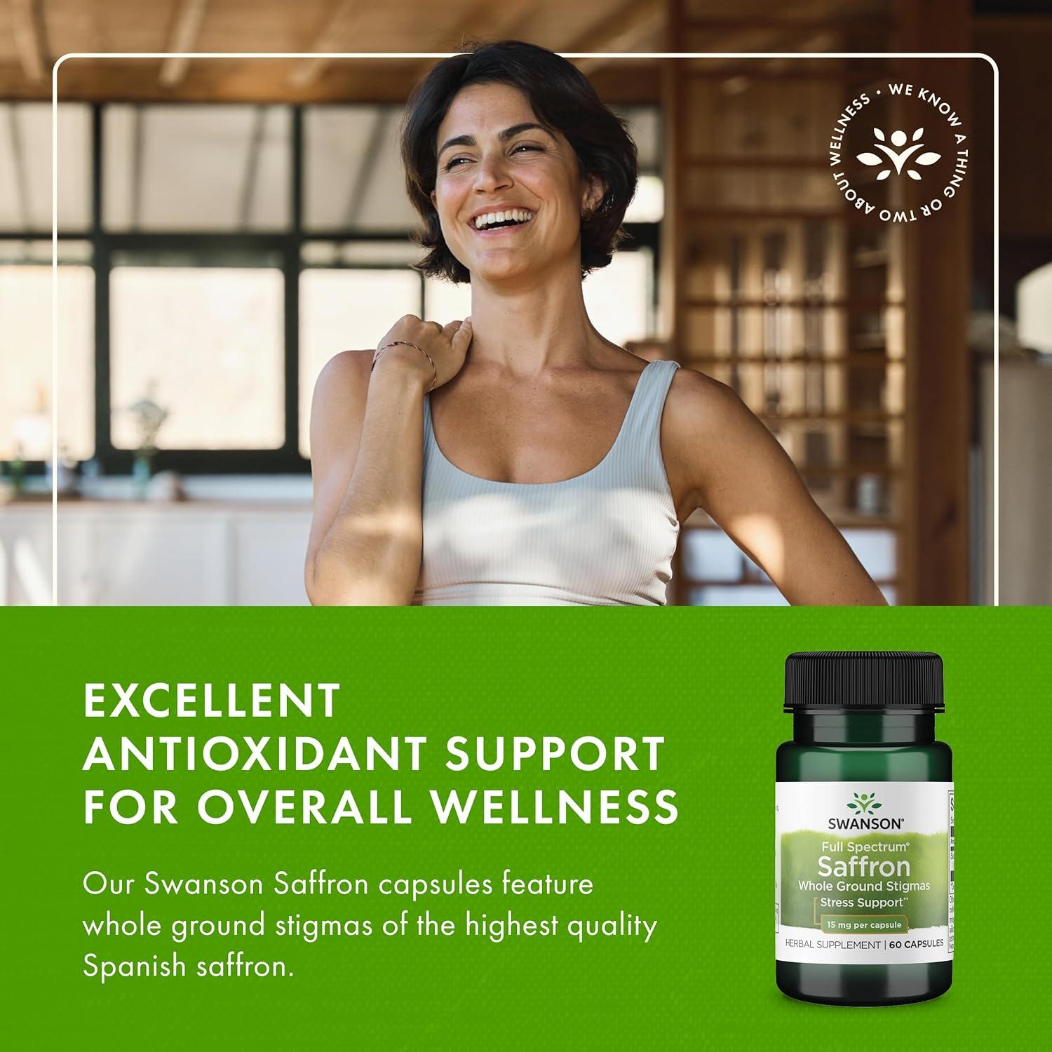 imageSwanson Full Spectrum Saffron Whole Ground StigmasHerbal Supplement Promoting Natural Mood Support ampamp Stress Management Organic Spanish Saffron Supplement60 Veggie Capsules 15mg Each 2 Pack60 Count Pack of 2