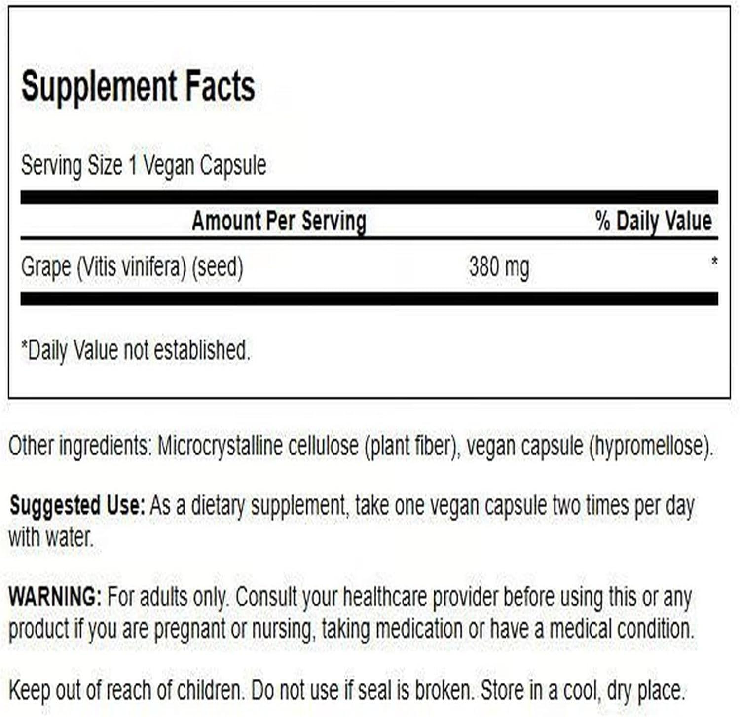 imageSwanson Grape Seed Heart Antioxidant Free Radicals Healthy Blood Pressure Support Polyphenols OPCS Oligomeric Proanthocyanidins Herbal Supplement 380 mg 100 Capsules