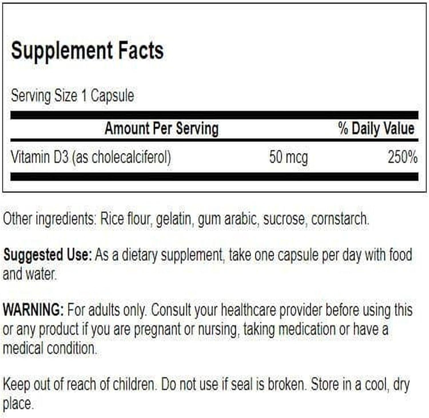 imageSwanson Higher Potency Vitamin D3 2000 Iu Sunshine Vitamin Bone Immune Support 50 mcg 250 Capsules