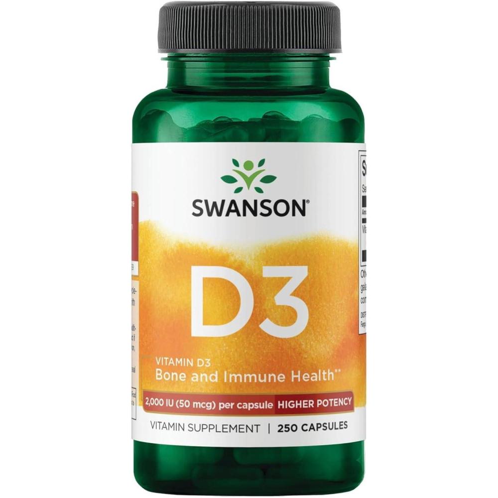 imageSwanson Higher Potency Vitamin D3 2000 Iu Sunshine Vitamin Bone Immune Support 50 mcg 250 Capsules