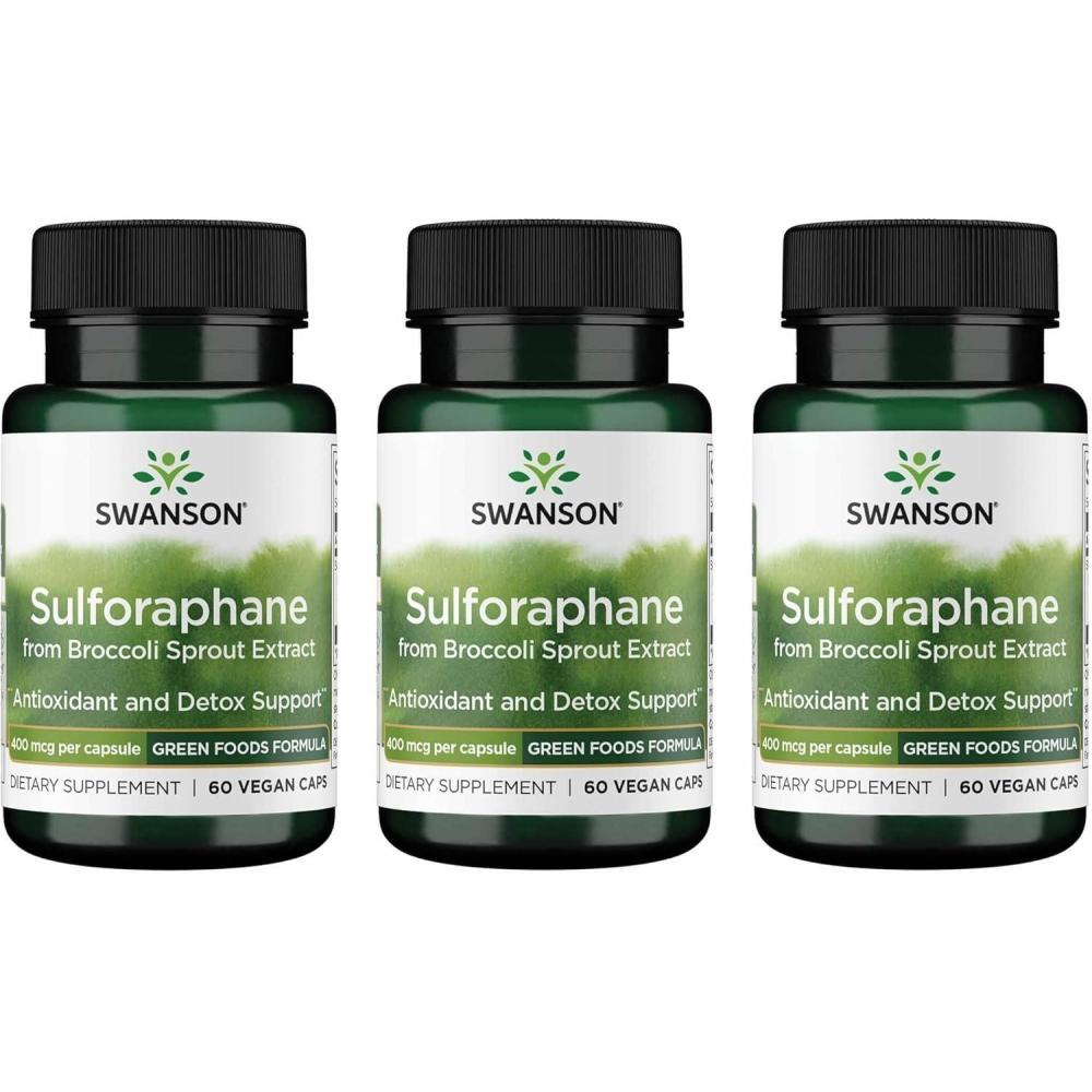 imageSwanson Sulforaphane  Broccoli Sprout Extract Supporting Cellular GI Tract and Liver Health  Natural Supplement Standardized to 04 Sulforaphane  60 Veggie Capsules 400mcg Each60 Count Pack of 3