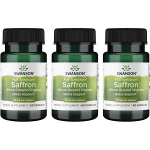 Swanson Full Spectrum Saffron (Whole Ground Stigmas)-Herbal Supplement Promoting Natural Mood Support & Stress Management – Organic Spanish Saffron Supplement-(60 Veggie Capsules, 15mg Each) 2 Pack(60 Count (Pack of 3))