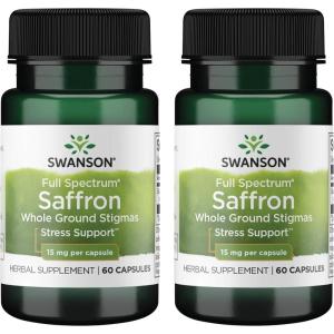 Swanson Full Spectrum Saffron (Whole Ground Stigmas)-Herbal Supplement Promoting Natural Mood Support & Stress Management – Organic Spanish Saffron Supplement-(60 Veggie Capsules, 15mg Each) 2 Pack(60 Count (Pack of 2))