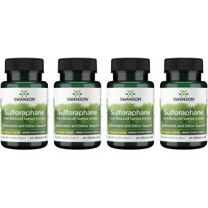 Swanson Sulforaphane – Broccoli Sprout Extract Supporting Cellular, GI Tract, and Liver Health – Natural Supplement Standardized to 0.4% Sulforaphane – (60 Veggie Capsules, 400mcg Each)(60 Count (Pack of 4))