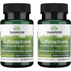 Swanson Sulforaphane – Broccoli Sprout Extract Supporting Cellular, GI Tract, and Liver Health – Natural Supplement Standardized to 0.4% Sulforaphane – (60 Veggie Capsules, 400mcg Each)(60 Count (Pack of 2))