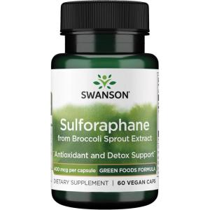 Swanson Sulforaphane – Broccoli Sprout Extract Supporting Cellular, GI Tract, and Liver Health – Natural Supplement Standardized to 0.4% Sulforaphane – (60 Veggie Capsules, 400mcg Each)(60 Count (Pack of 1))