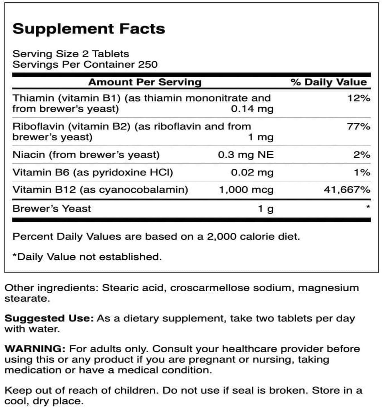 imageSwanson Brewers Yeast B Complex Vitamin Formula 500mg 500 Tablets 2 Pack500 Count Pack of 2