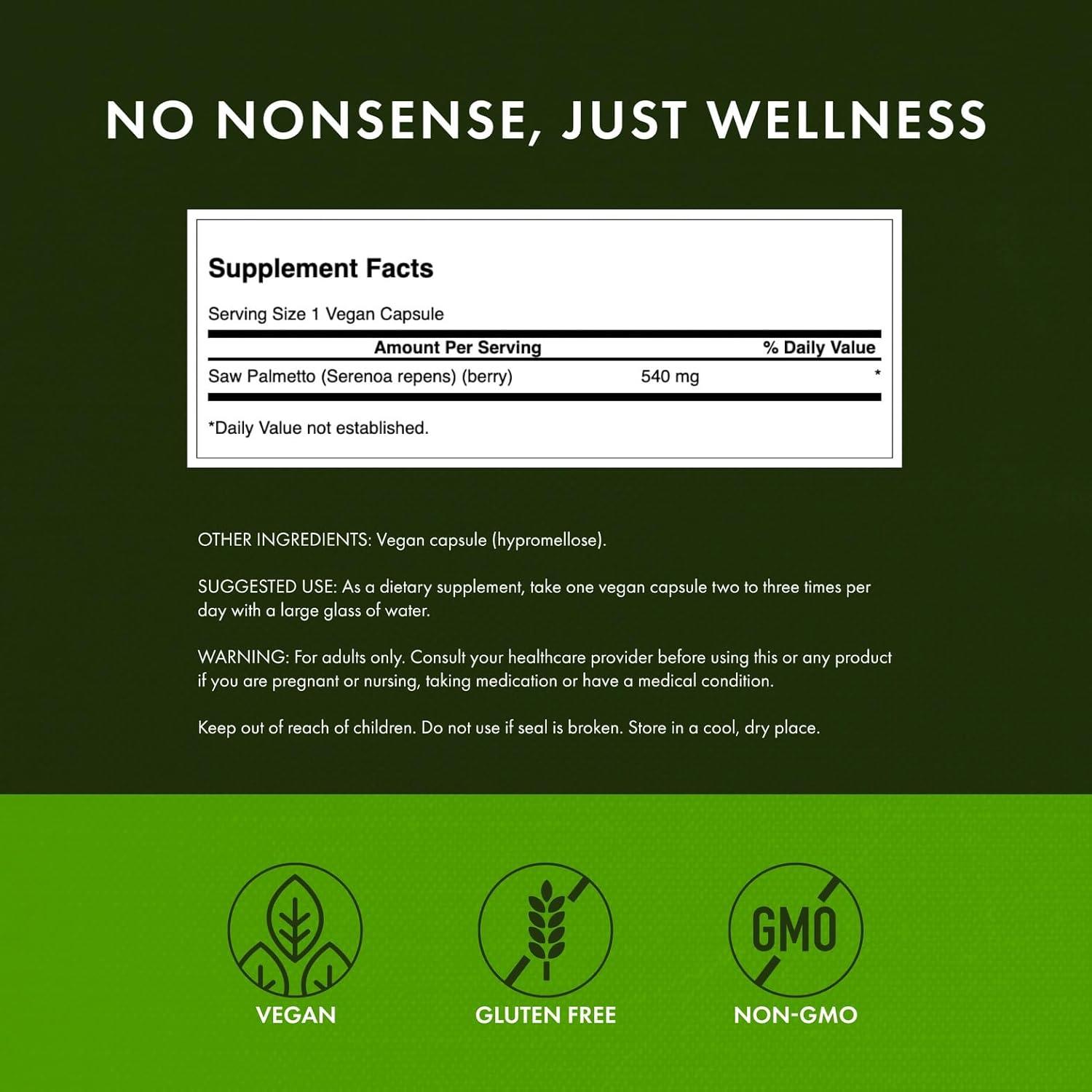 imageSwanson Saw Palmetto Herbal Supplement Promoting Male Prostate Health Support Natural Hair Supplement ampamp Urinary Health Support 540 mg 250 Capsules 2 Pack