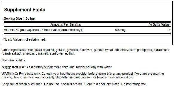 imageSwanson Natural Vitamin K2 Menaquinone7 from Natto 50 mcg 30 Sgels 1 Pack30 Count Pack of 1