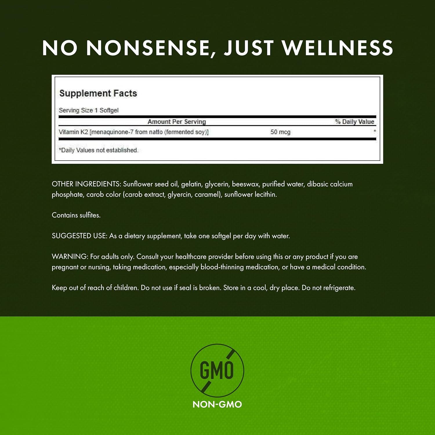 imageSwanson Natural Vitamin K2 Menaquinone7 from Natto 50 mcg 30 Sgels 1 Pack30 Count Pack of 2