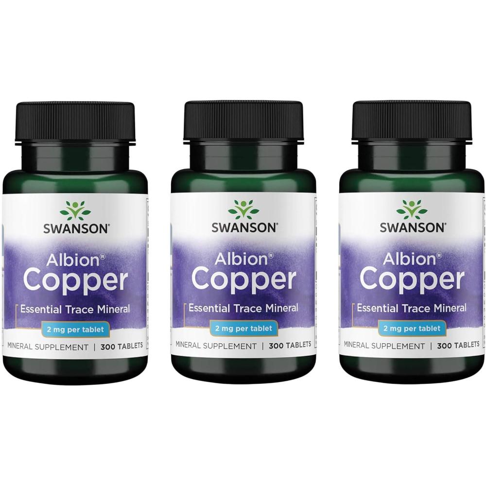 imageSwanson Copper Antioxidant Immune System Red Blood Cell Support Mineral Supplement Copper chelate 2 mg 300 Tabs 2 Pack300 Count Pack of 3