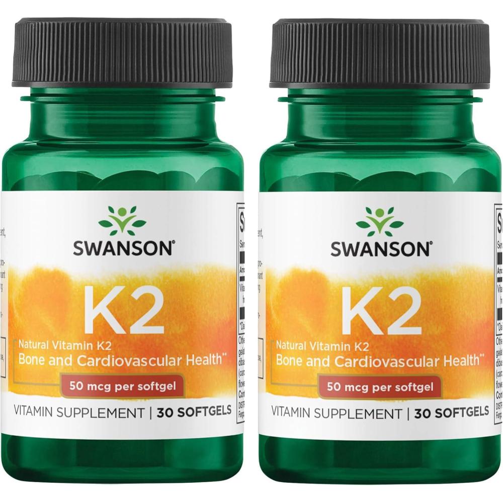 imageSwanson Natural Vitamin K2 Menaquinone7 from Natto 50 mcg 30 Sgels 1 Pack30 Count Pack of 2