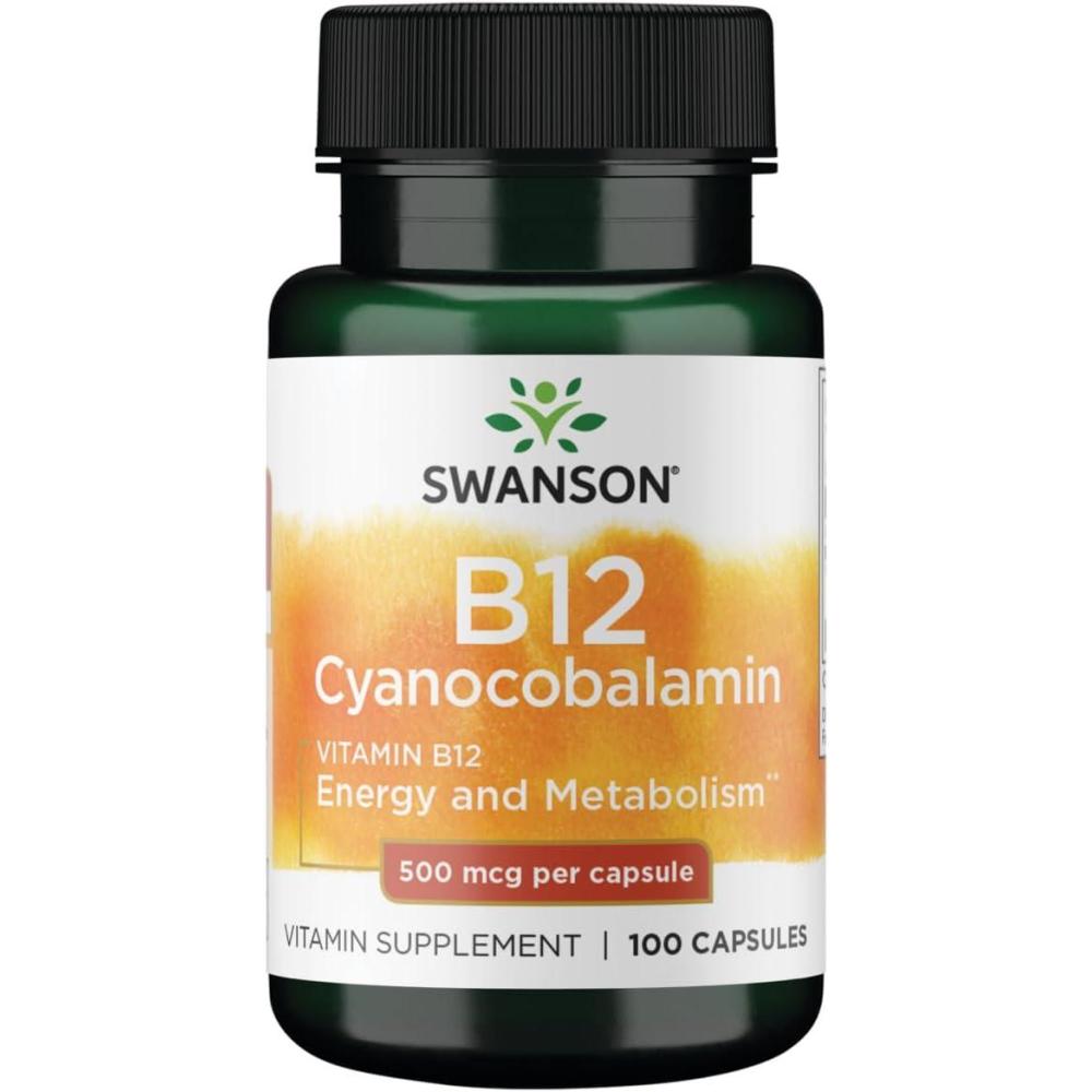imageSwanson Vitamin B12 Cyanocobalamin Energy Cardivascular Health Support 500 mcg 100 Capsules