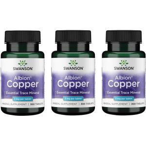 Swanson Copper Antioxidant Immune System Red Blood Cell Support Mineral Supplement (Copper chelate) 2 mg 300 Tabs (2 Pack)(300 Count (Pack of 3))