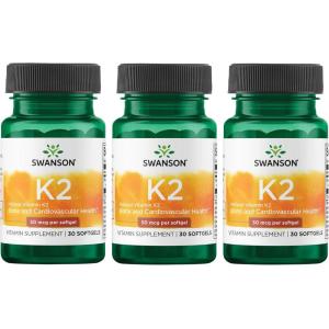 Swanson Natural Vitamin K2 (Menaquinone-7 from Natto) 50 mcg 30 Sgels (1 Pack)(30 Count (Pack of 3))
