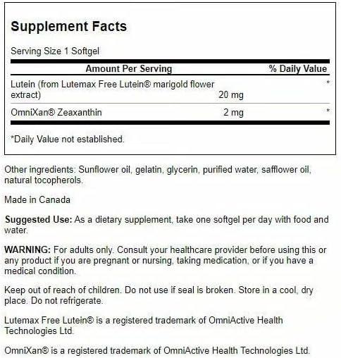 imageSwanson Lutein ampamp Zeaxanthin Synergistic Eye Health Vision Retina Macula Supplement Lutein 20 mg ampamp OmniXan Zeaxanthin 2 mg 60 Softgels Sgels60 Count Pack of 2