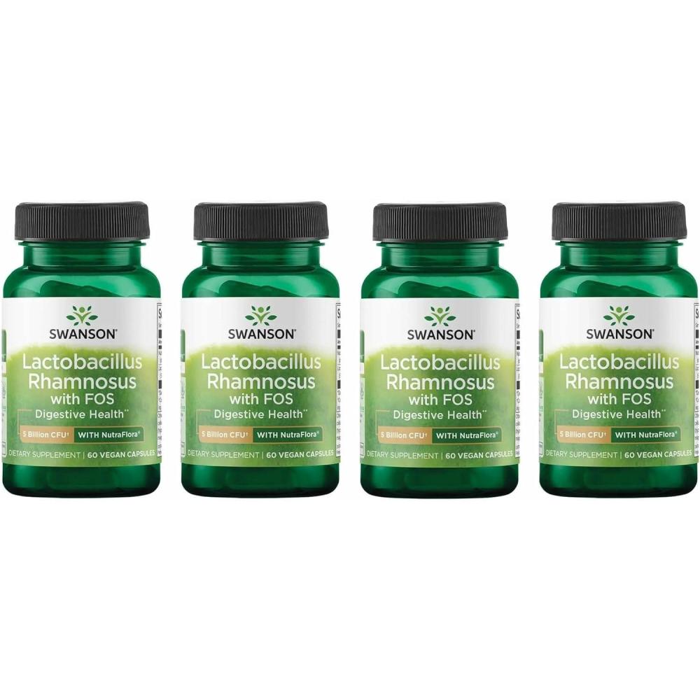 imageSwanson Lactobacillus Rhamnosus with FOS Probiotic Supplement Supports Digestive Health 5 Billion CFU Promotes GI Tract Health During Travel 60 Veggie Caps60 Count Pack of 4