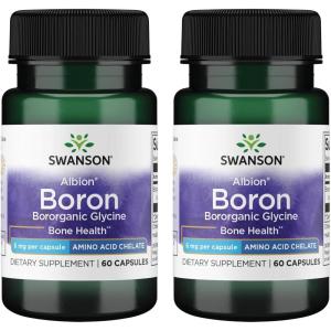 Swanson Boron from Albion – Boroganic Glycine Supplement Supporting Joint Health & Bone Health – High Absorption Formula May Support Overall Balance – (60 Capsules, 6mg Each) (2 Pack)