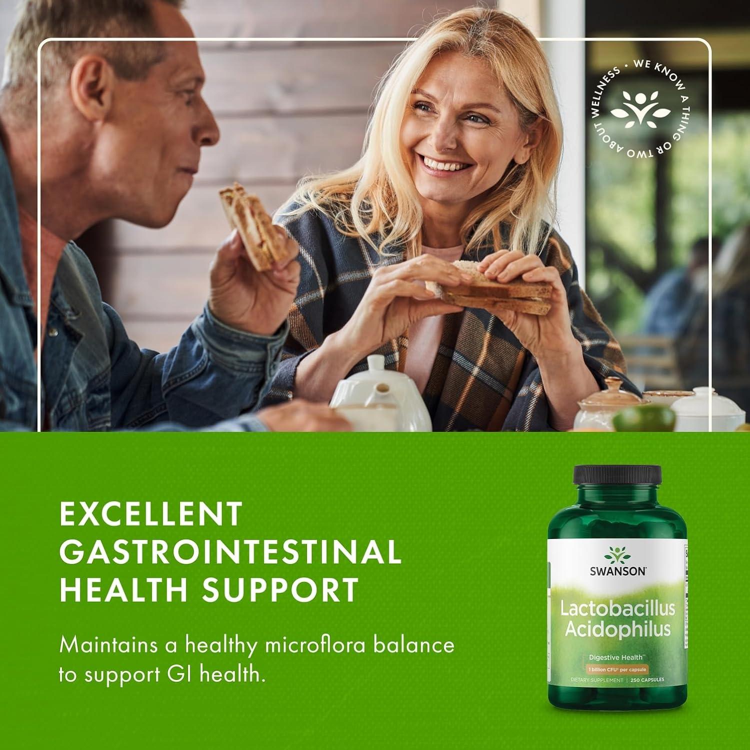 imageSwanson Lactobacillus Acidophilus Probiotic Supplement Supporting Digestive Health with 1 Billion CFU Per Capsule Promotes Bowel and GI Tract Health 250 Capsules 3 Pack