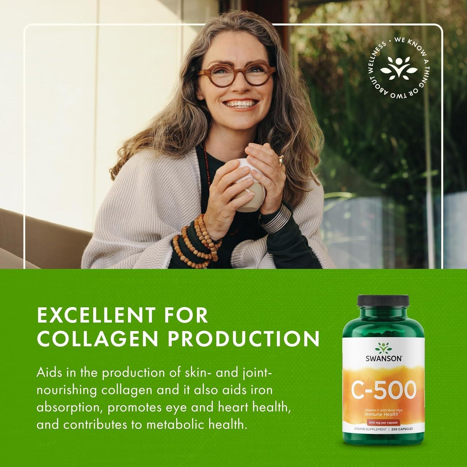 imageSwanson Vitamin C 500 Herbal Supplement Promoting Skin Health Heart Health amp Immune System Support Natural Formula Supporting Defense amp Wellness 250 Capsules 500mg Each