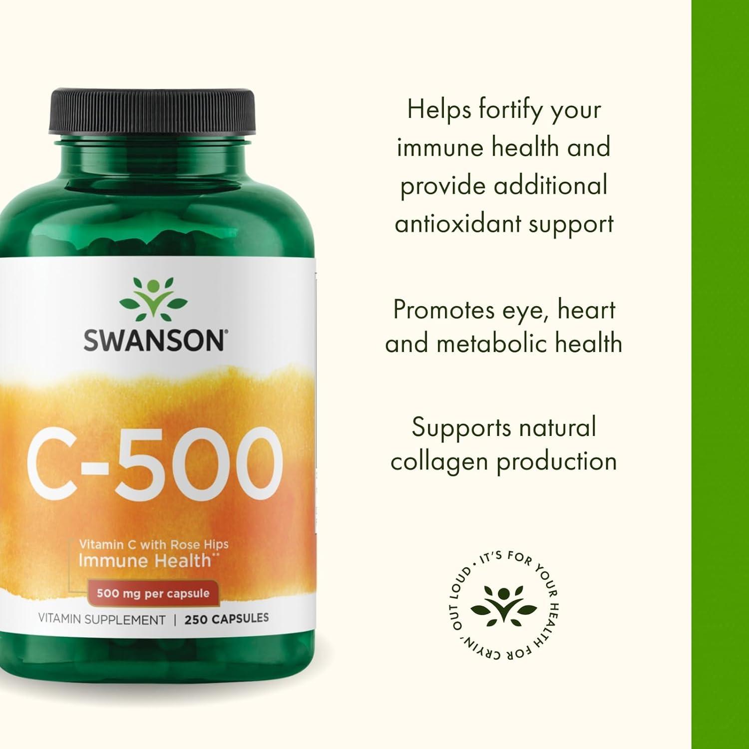 imageSwanson Vitamin C 500 Herbal Supplement Promoting Skin Health Heart Health amp Immune System Support Natural Formula Supporting Defense amp Wellness 250 Capsules 500mg Each
