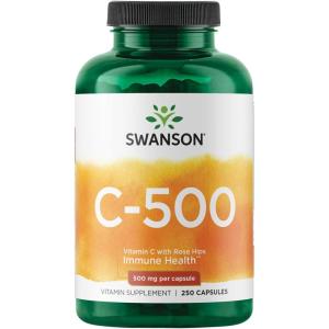 Swanson Vitamin C 500 – Herbal Supplement Promoting Skin Health, Heart Health & Immune System Support – Natural Formula Supporting Defense & Wellness – (250 Capsules, 500mg Each)