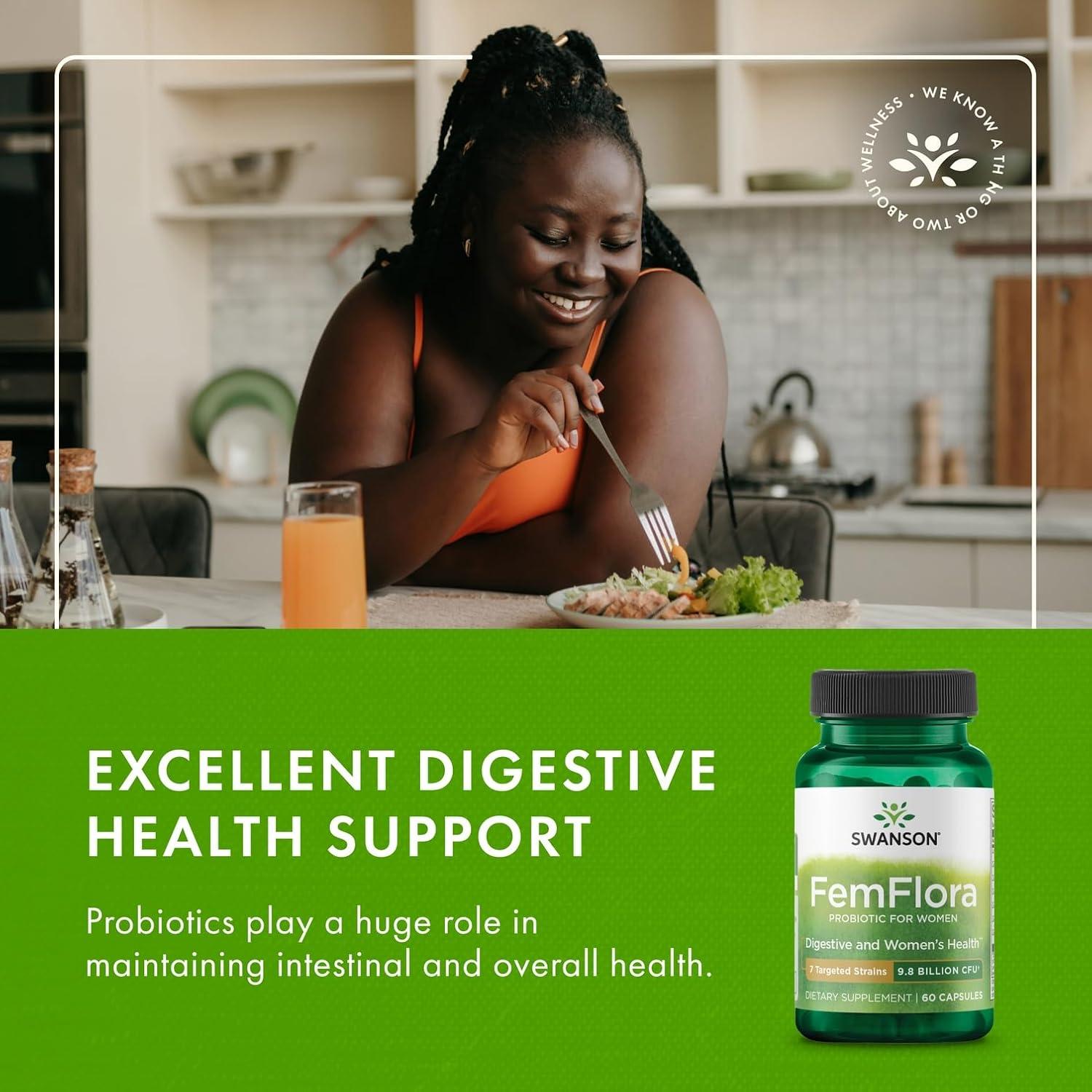 imageSwanson FemFlora Feminine Probiotic Supplement Supporting Flora of The Mouth GI Tract and Vagina Probiotics for Women with 9 Billion CFU Per Capsule 60 Capsules 2 Pack60 Count Pack of 3