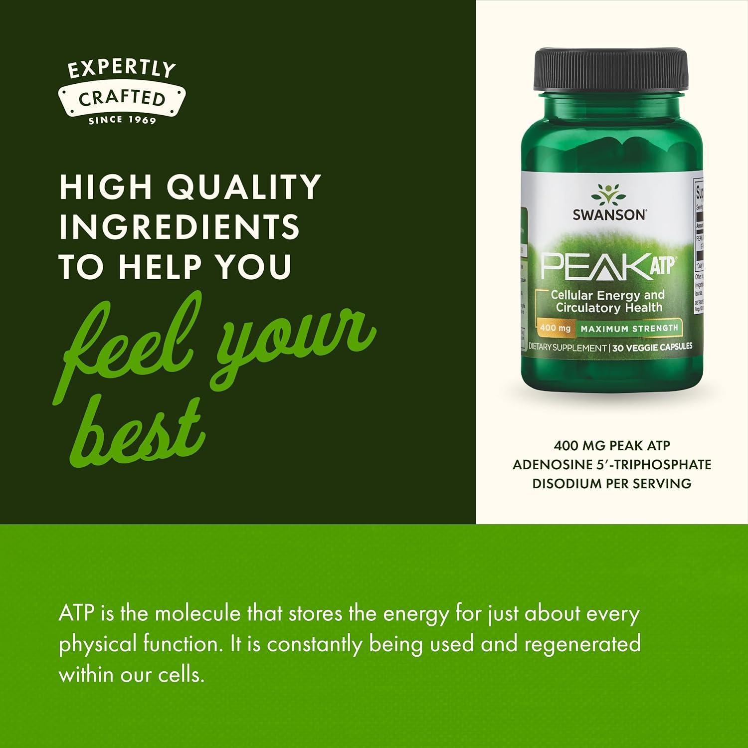 imageSwanson Maximum Strength Peak ATPNatural Supplement Promoting Cellular Energy SupportSupports Physical Performance and Promotes Healthy Blood Flow Support30 Veggie Capsules 400mg Each 1 Pack30 Count Pack of 1