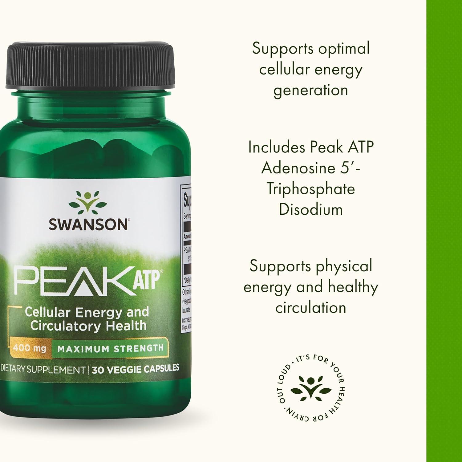 imageSwanson Maximum Strength Peak ATPNatural Supplement Promoting Cellular Energy SupportSupports Physical Performance and Promotes Healthy Blood Flow Support30 Veggie Capsules 400mg Each 1 Pack30 Count Pack of 1