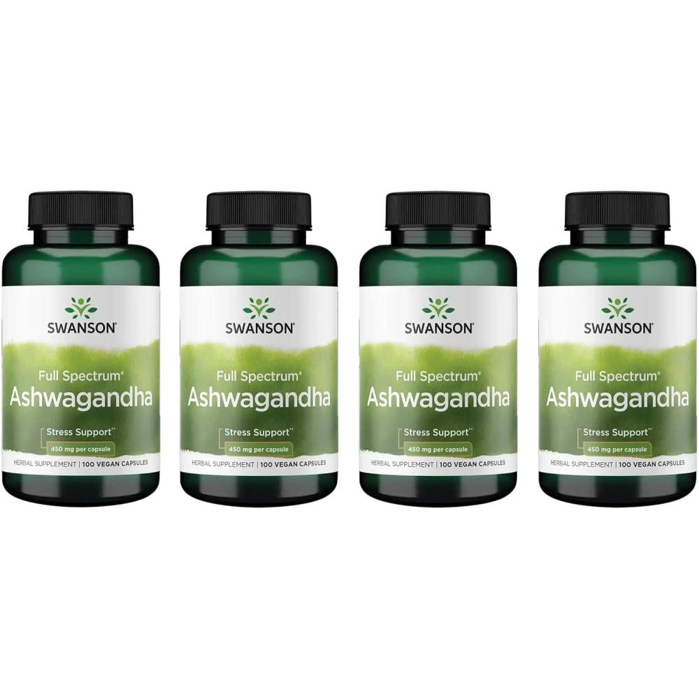 imageSwanson Ashwagandha Powder Supplement with Ashwagandha Root to Promote Stress Relief amp Energy Ayurvedic Supplement for Natural Wellness 100 Capsules 450mg Each 4 Pack
