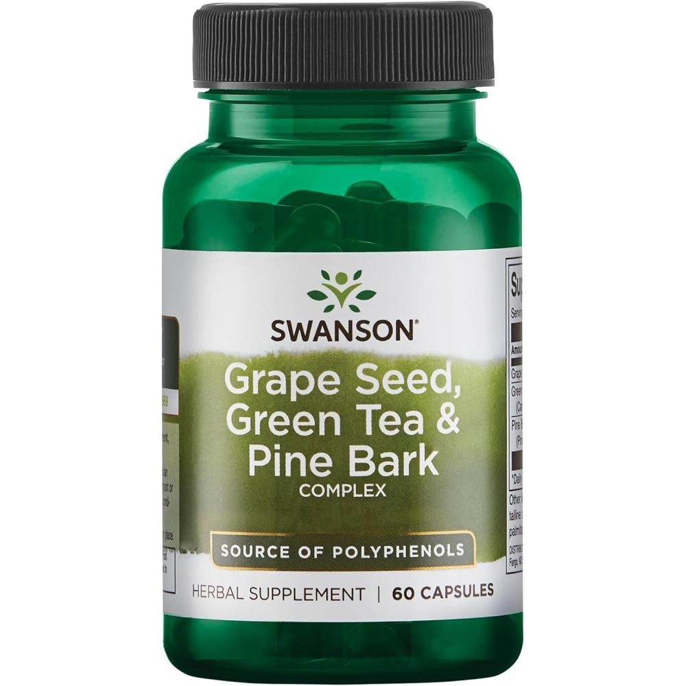 imageSwanson Grape Seed Green Tea amp Pine Bark Complex Health Antioxidant Support Polyphenols OPCS Herbal Supplement 60 Capsules Caps