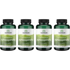 Swanson Ashwagandha Powder Supplement – with Ashwagandha Root to Promote Stress Relief & Energy – Ayurvedic Supplement for Natural Wellness (100 Capsules, 450mg Each) 4 Pack