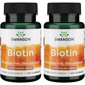 Swanson Biotin 5,000 mcg 100 Caps (2 Pack)